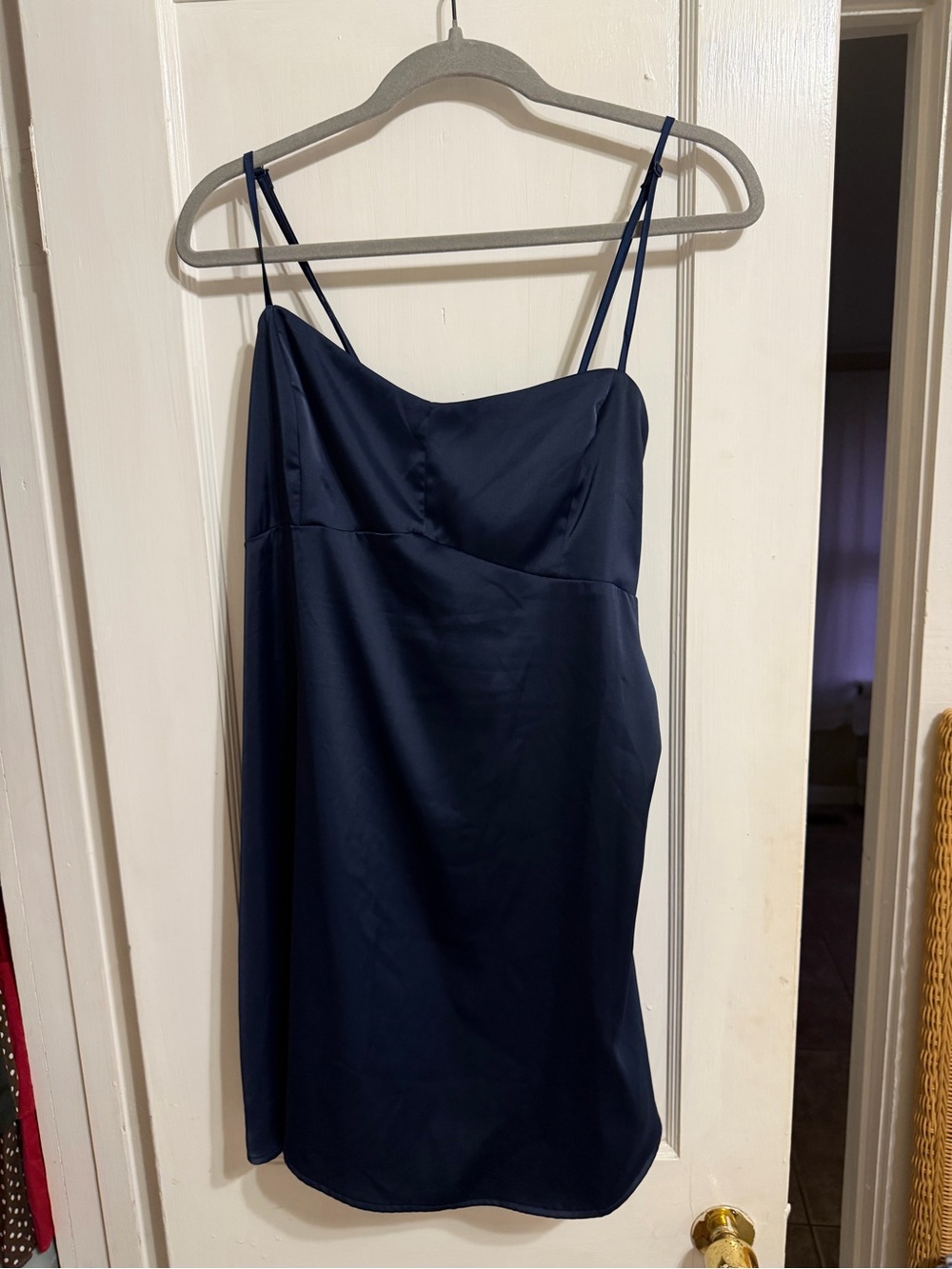 Urban Outfitters Navy Satin Slip Dress with Double Spaghetti Straps